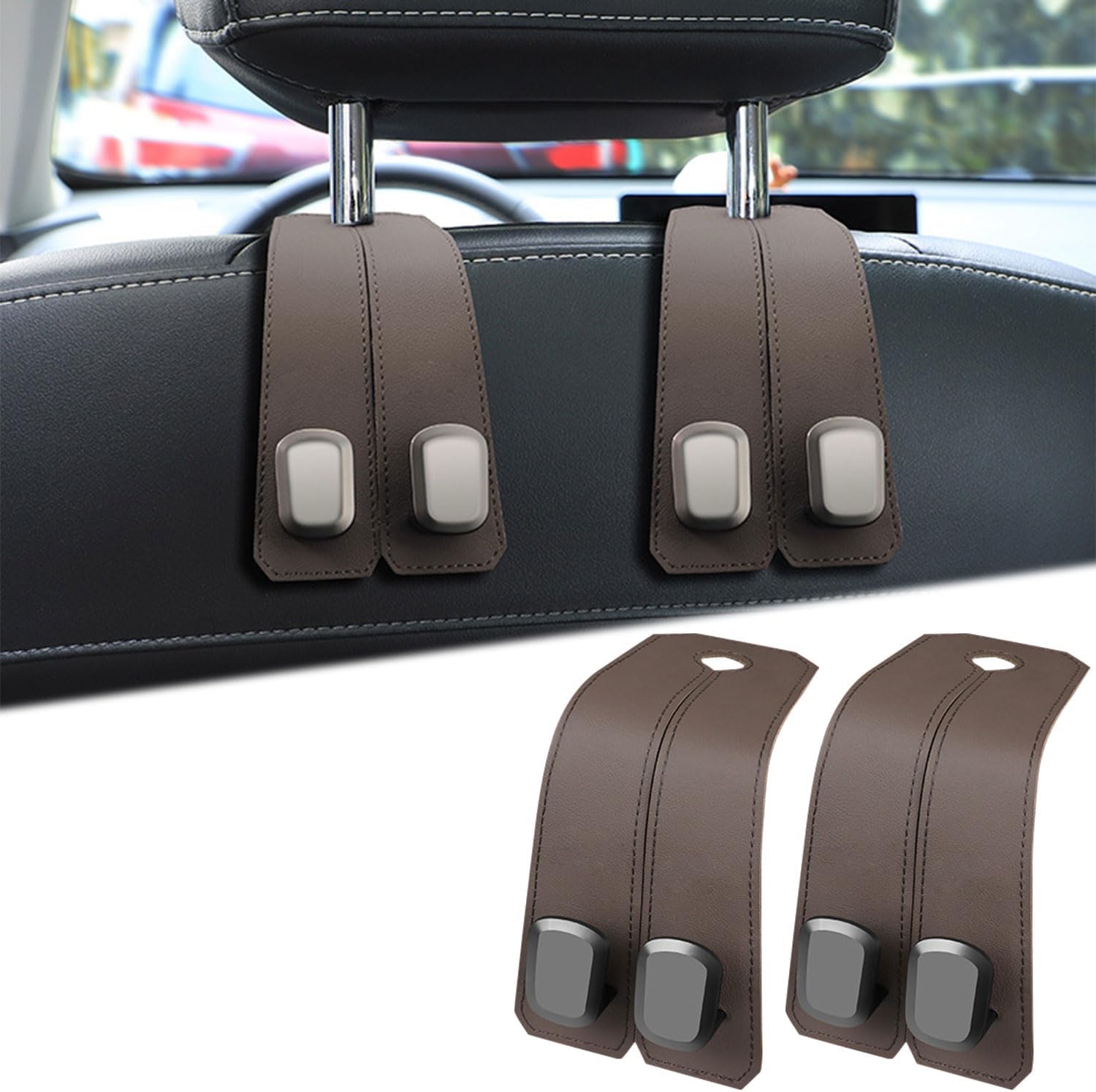 Phonery HookMate ® Headrest Hooks for Car 4 Pack