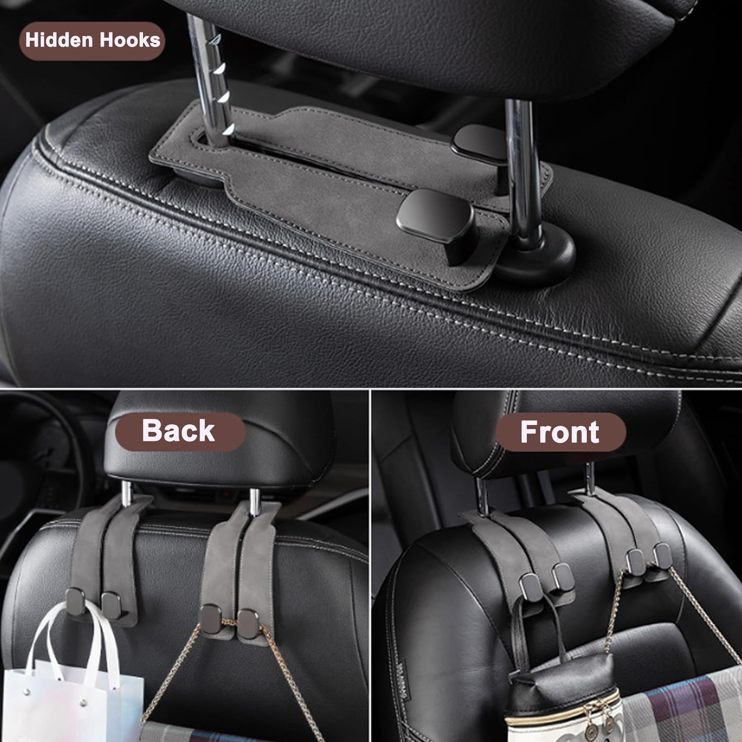 Phonery HookMate ® Headrest Hooks for Car 4 Pack