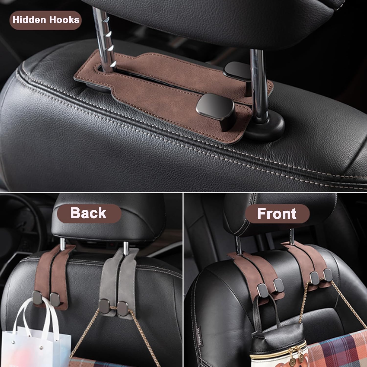 Phonery HookMate ® Headrest Hooks for Car 4 Pack