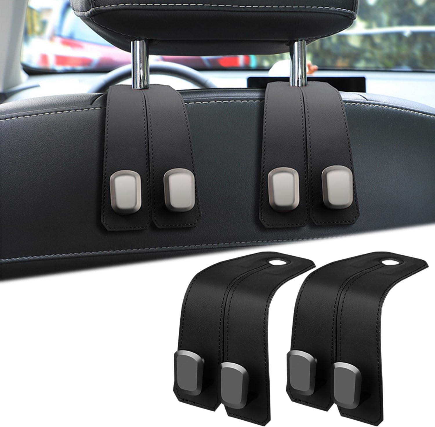 Phonery HookMate ® Headrest Hooks for Car 4 Pack