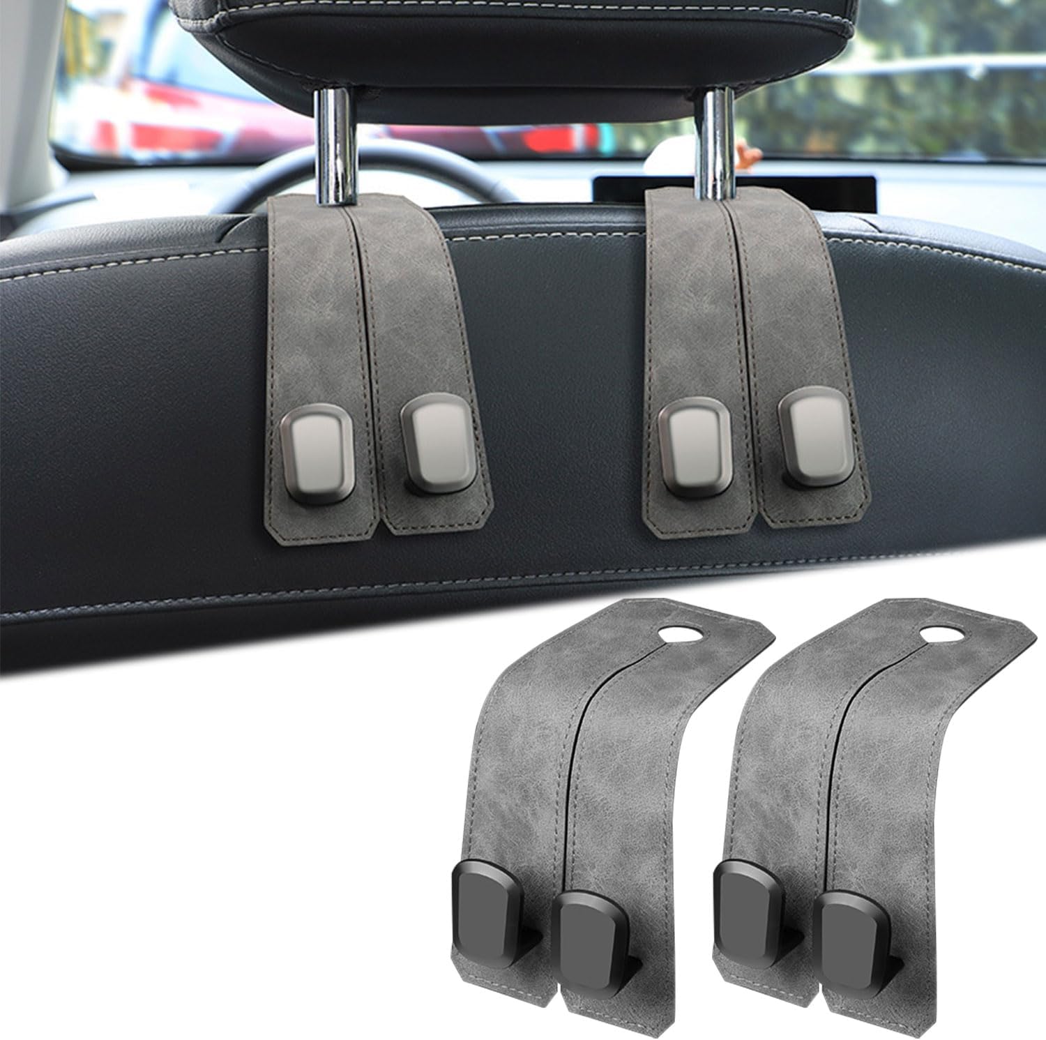 Phonery HookMate ® Headrest Hooks for Car 4 Pack