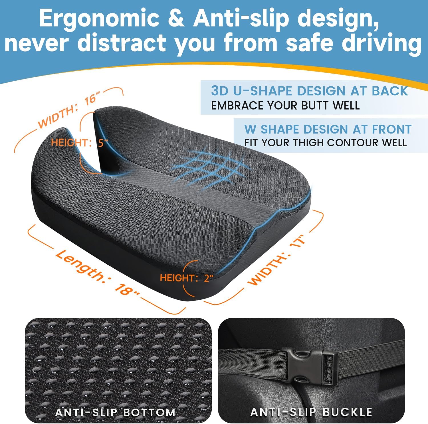 Phonery CloudRide ® Gel Seat Cushion For Driving