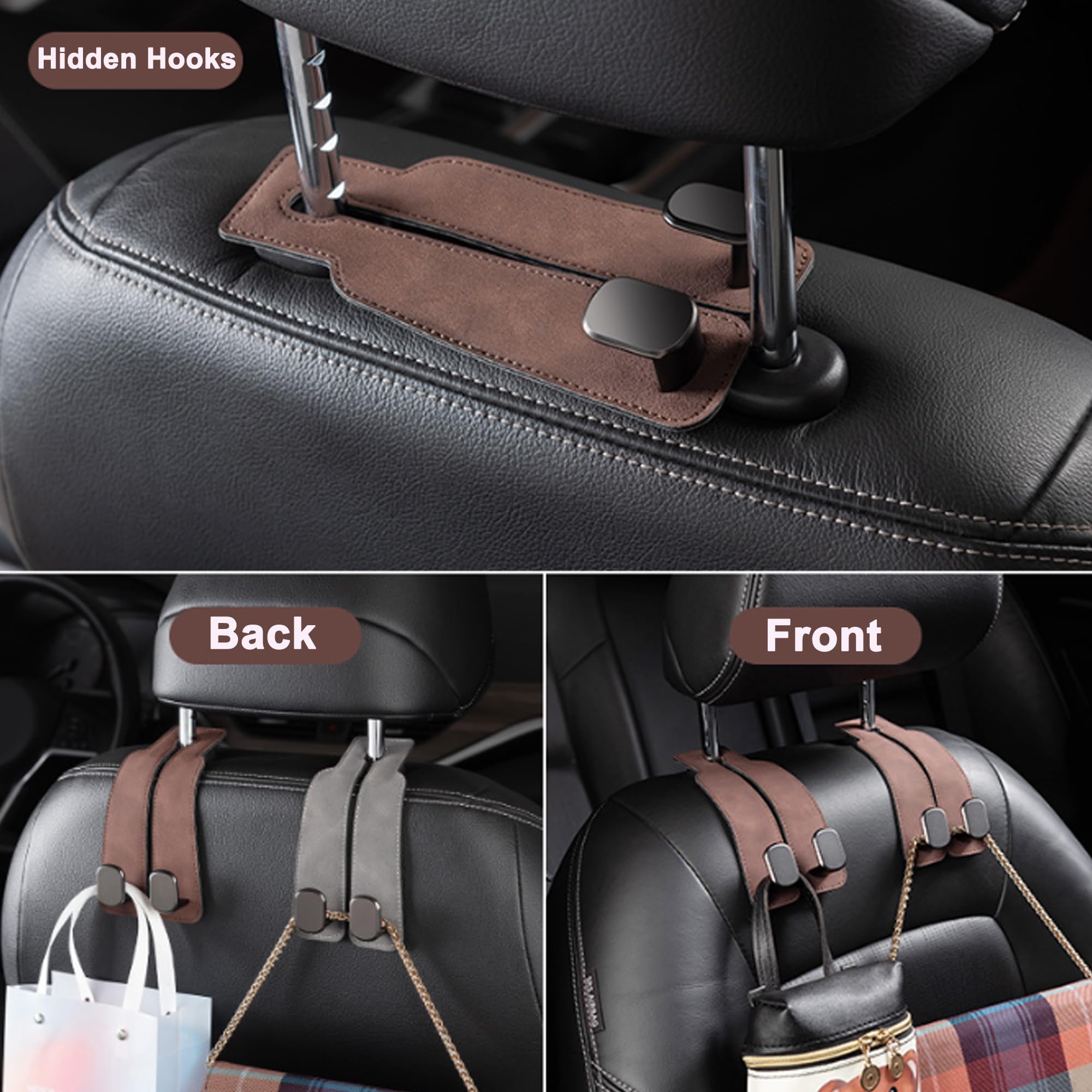 Phonery HookMate ® Headrest Hooks for Car 4 Pack