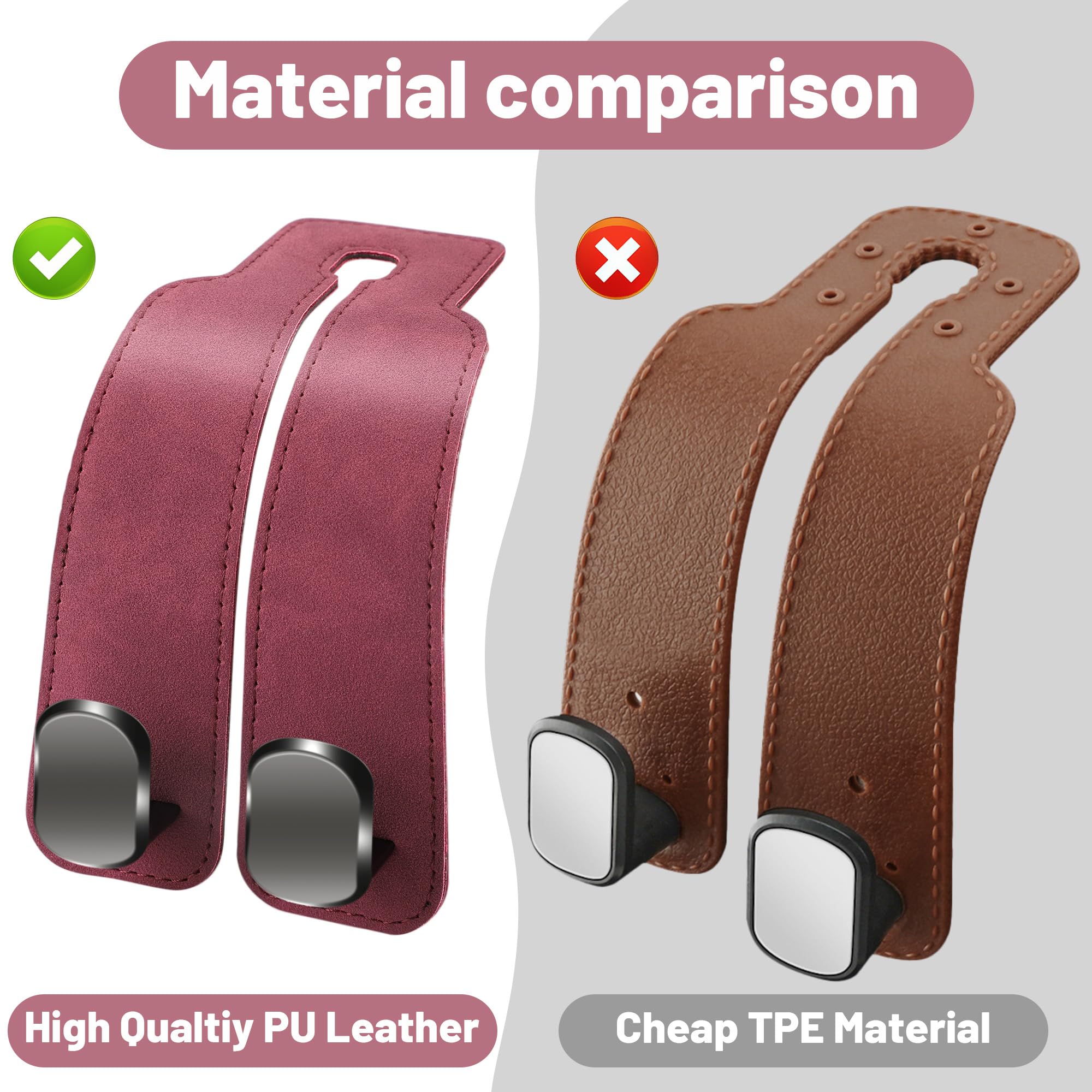 Phonery HookMate ® Headrest Hooks for Car 4 Pack