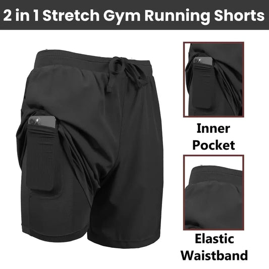 3-Pack Men's 2 in 1 Stretch Active Quick Dry Gym Running Shorts With Liner