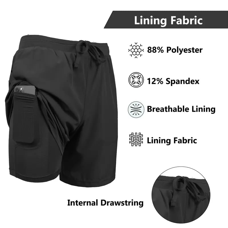 3-Pack Men's 2 in 1 Stretch Active Quick Dry Gym Running Shorts With Liner